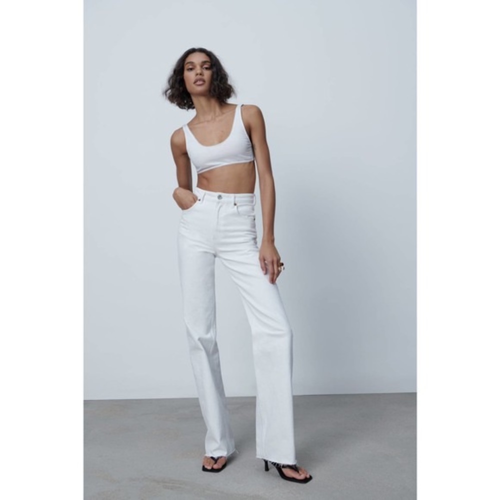 White Zara 90s high rise wide leg full jeans